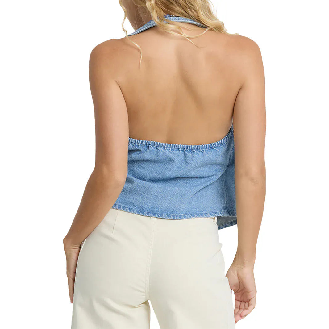 Billabong Women’s Apparel > Tops Billabong Women's Lyla Saltwashed Halter Sea Blue