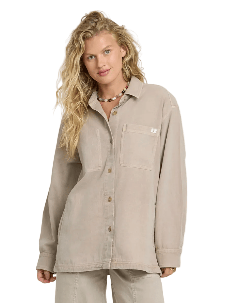 Billabong Women’s Apparel > Tops Billabong Women's Washed Ashore 2 Woven Shacket Cobblestone