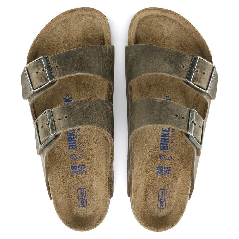 Birkenstock 164 Birkenstock Men's Arizona Soft Footbed Sandal Faded Khaki Oiled Leather