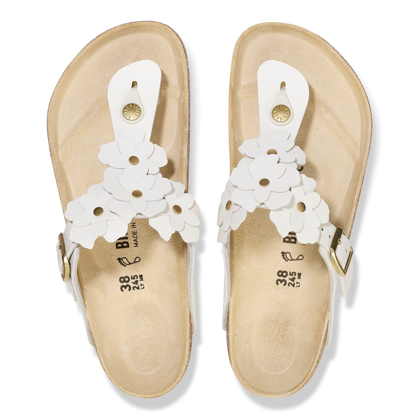 Birkenstock Women's Footwear > Sandals Birkenstock Women's Gizeh Leather White Flowers Regular