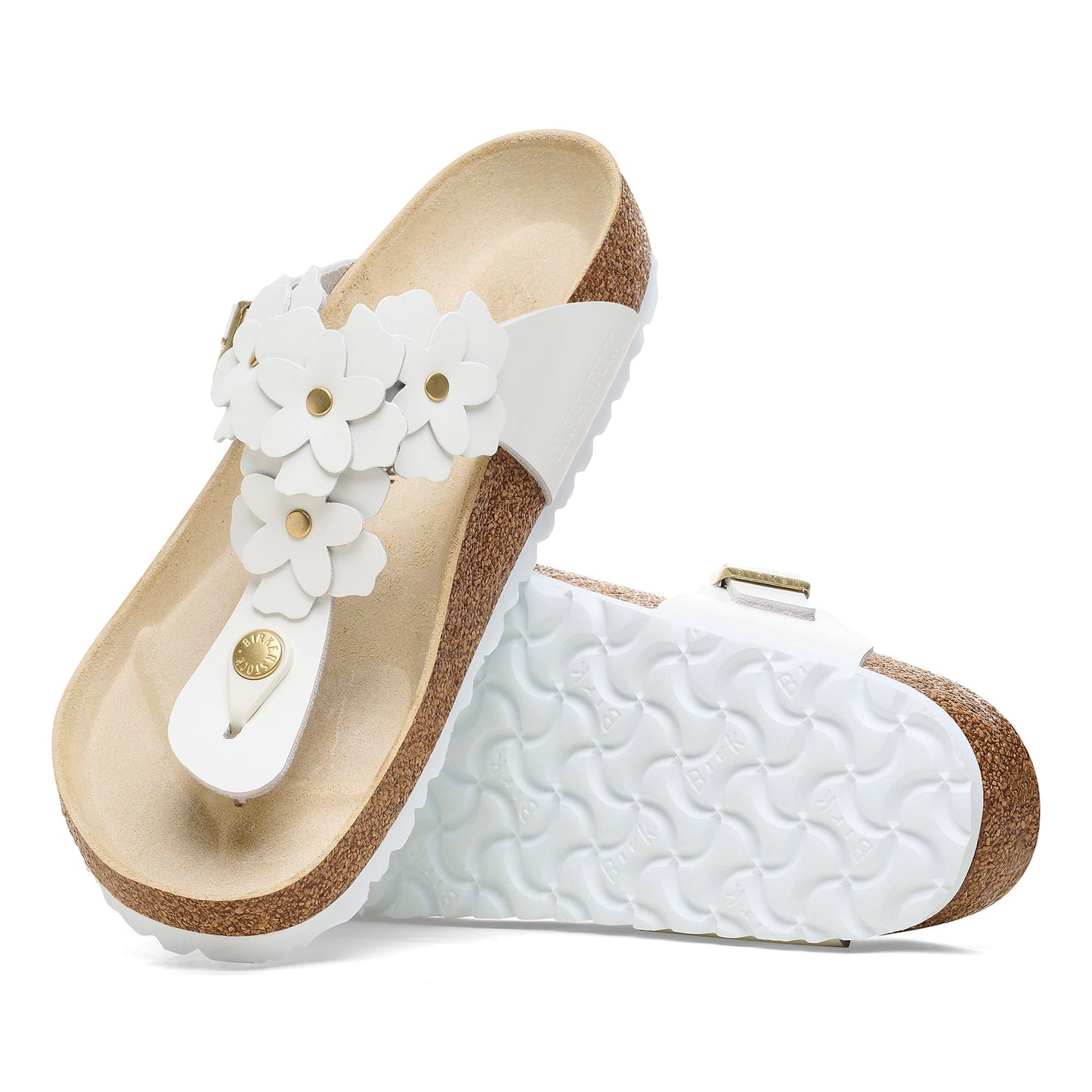 Birkenstock Women's Footwear > Sandals Birkenstock Women's Gizeh Leather White Flowers Regular