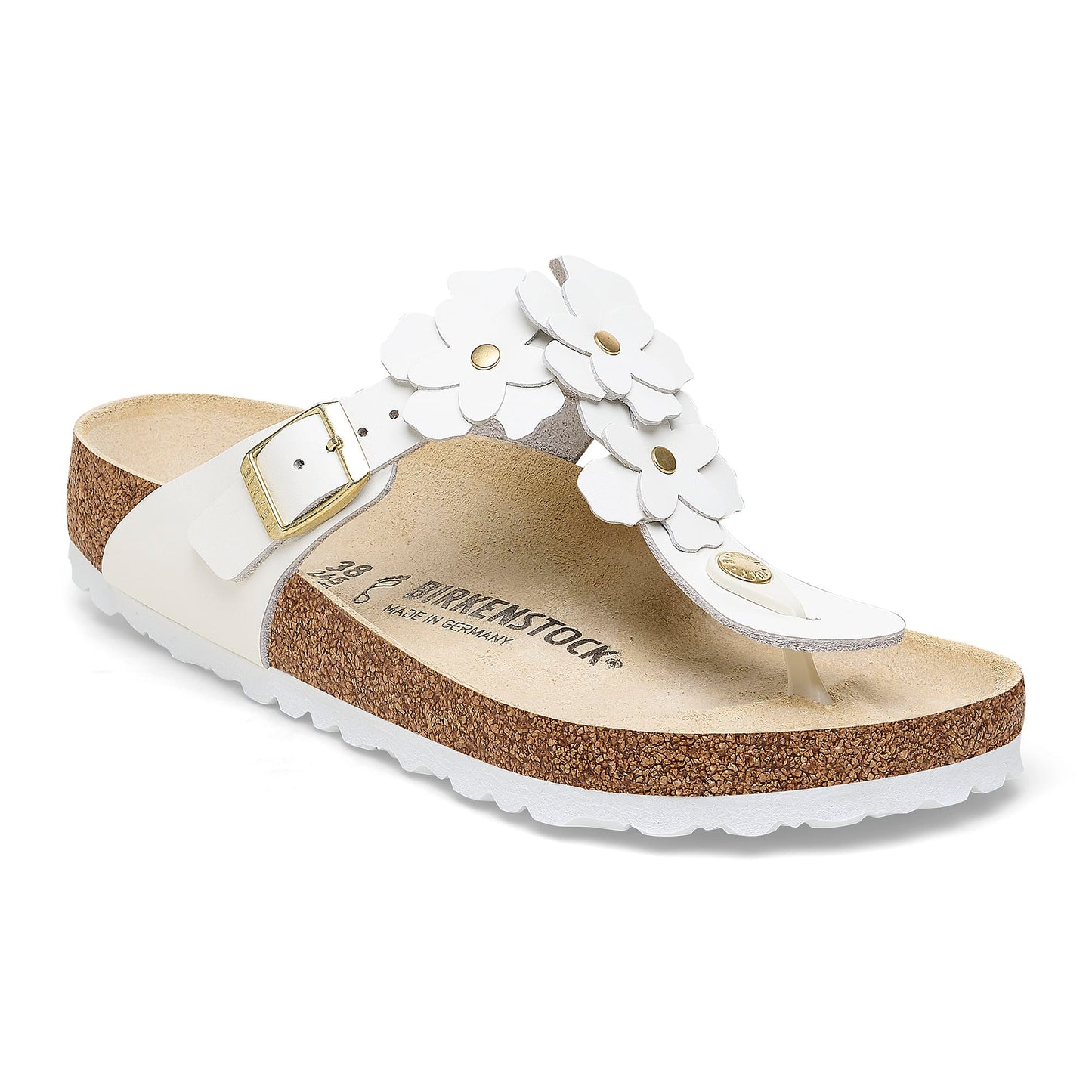 Birkenstock Women's Footwear > Sandals Birkenstock Women's Gizeh Leather White Flowers Regular