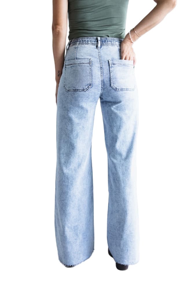 Flying Monkey 188 Flying Monkey Women's High Rise Drawstring Wide Leg Jeans Clearly