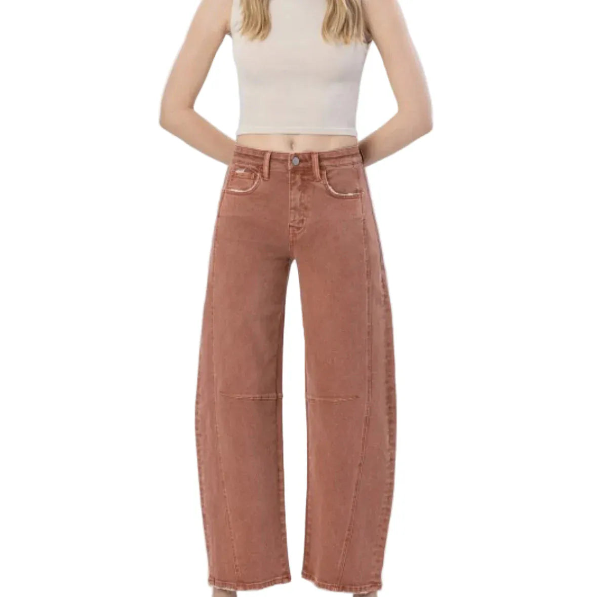 Flying Monkey 188 Flying Monkey Women's High Rise Twist Ankle Barrel Jean Copper