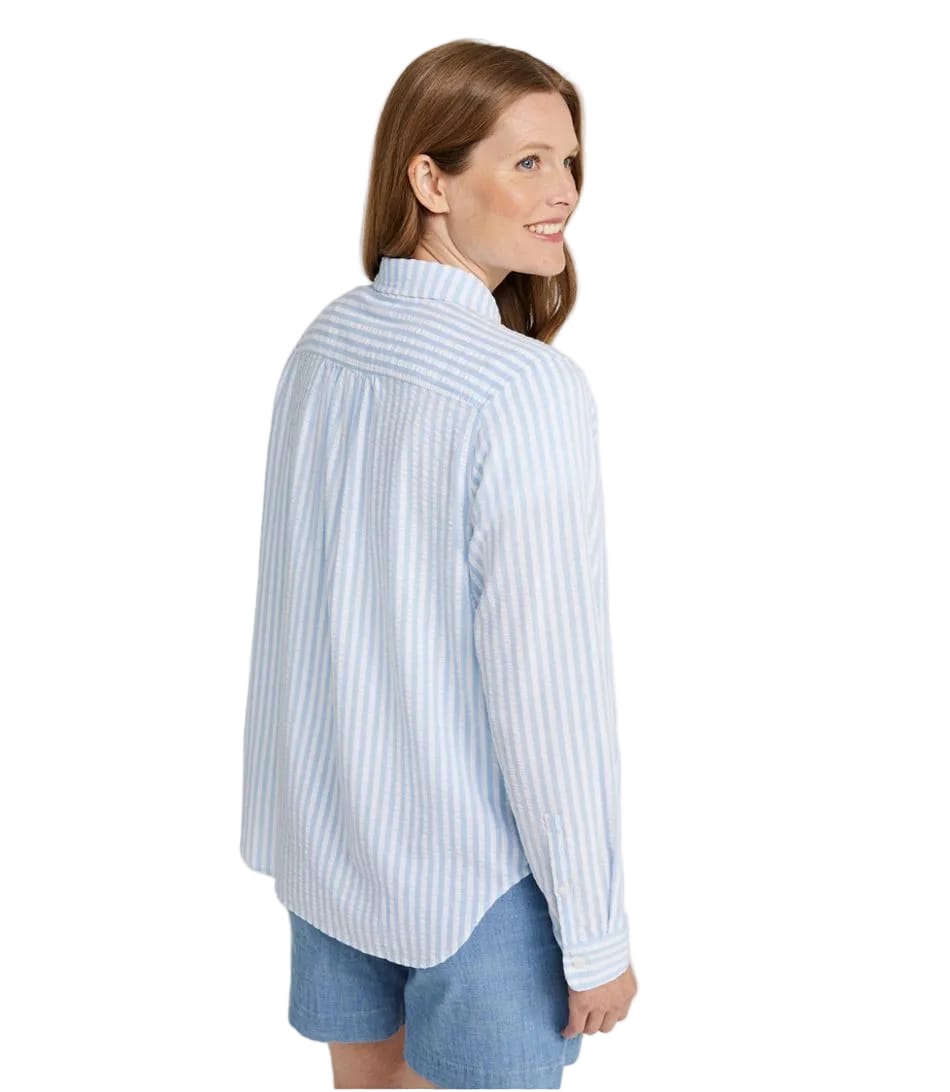 L.L. Bean 181 L.L. Bean Women's Bean's Seacoast Seersucker Big Shirt  Brightwater Blue Stripe