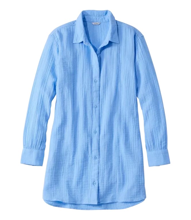 L.L Bean 181 L.L. Bean Women's Cloud Gauze Cover-Up Shirt Regular Seaboard Blue