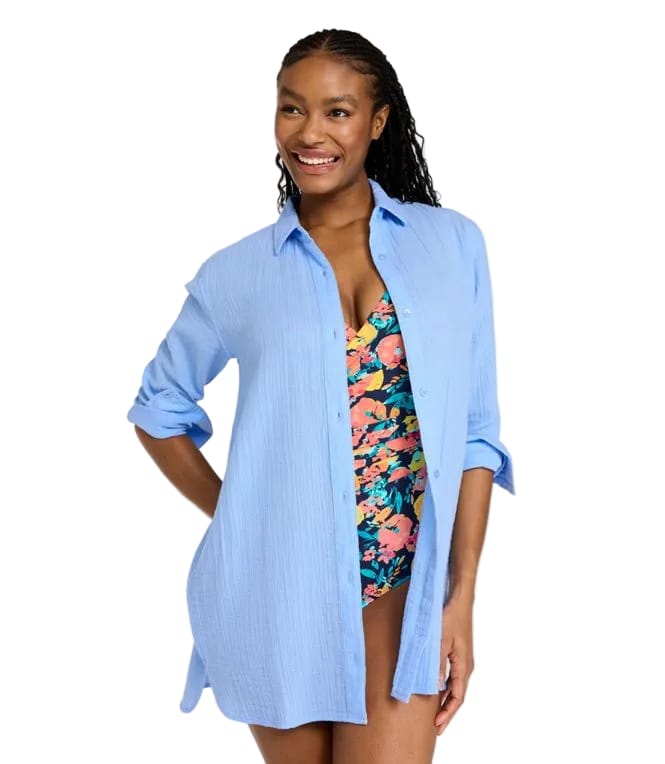 L.L Bean 181 L.L. Bean Women's Cloud Gauze Cover-Up Shirt Regular Seaboard Blue
