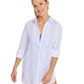 L.L. Bean 181 L.L. Bean Women's Cloud Gauze Cover-Up Shirt Stripe Regular Seaboard Blue Stripe