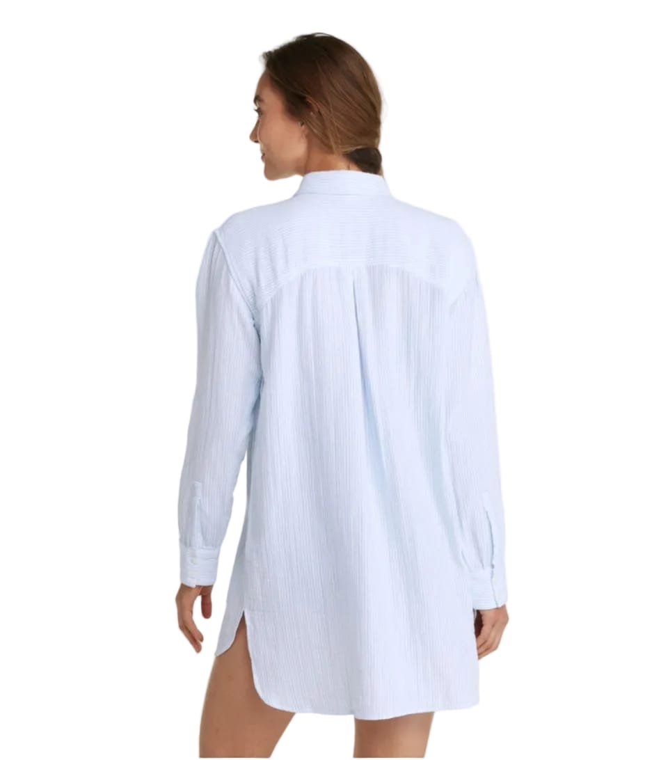 L.L. Bean 181 L.L. Bean Women's Cloud Gauze Cover-Up Shirt Stripe Regular Seaboard Blue Stripe