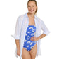 L.L. Bean 181 L.L. Bean Women's Cloud Gauze Cover-Up Shirt Stripe Regular Seaboard Blue Stripe