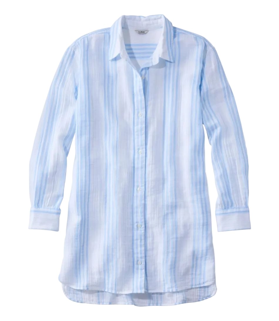 L.L. Bean 181 L.L. Bean Women's Cloud Gauze Cover-Up Shirt Stripe Regular Seaboard Blue Stripe