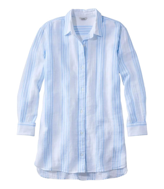 L.L. Bean 181 L.L. Bean Women's Cloud Gauze Cover-Up Shirt Stripe Regular Seaboard Blue Stripe