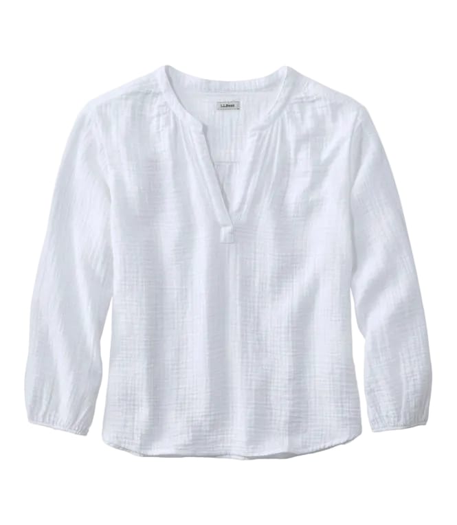 L.L Bean 181 L.L. Bean Women's Cloud Gauze Splitneck Shirt Regular White