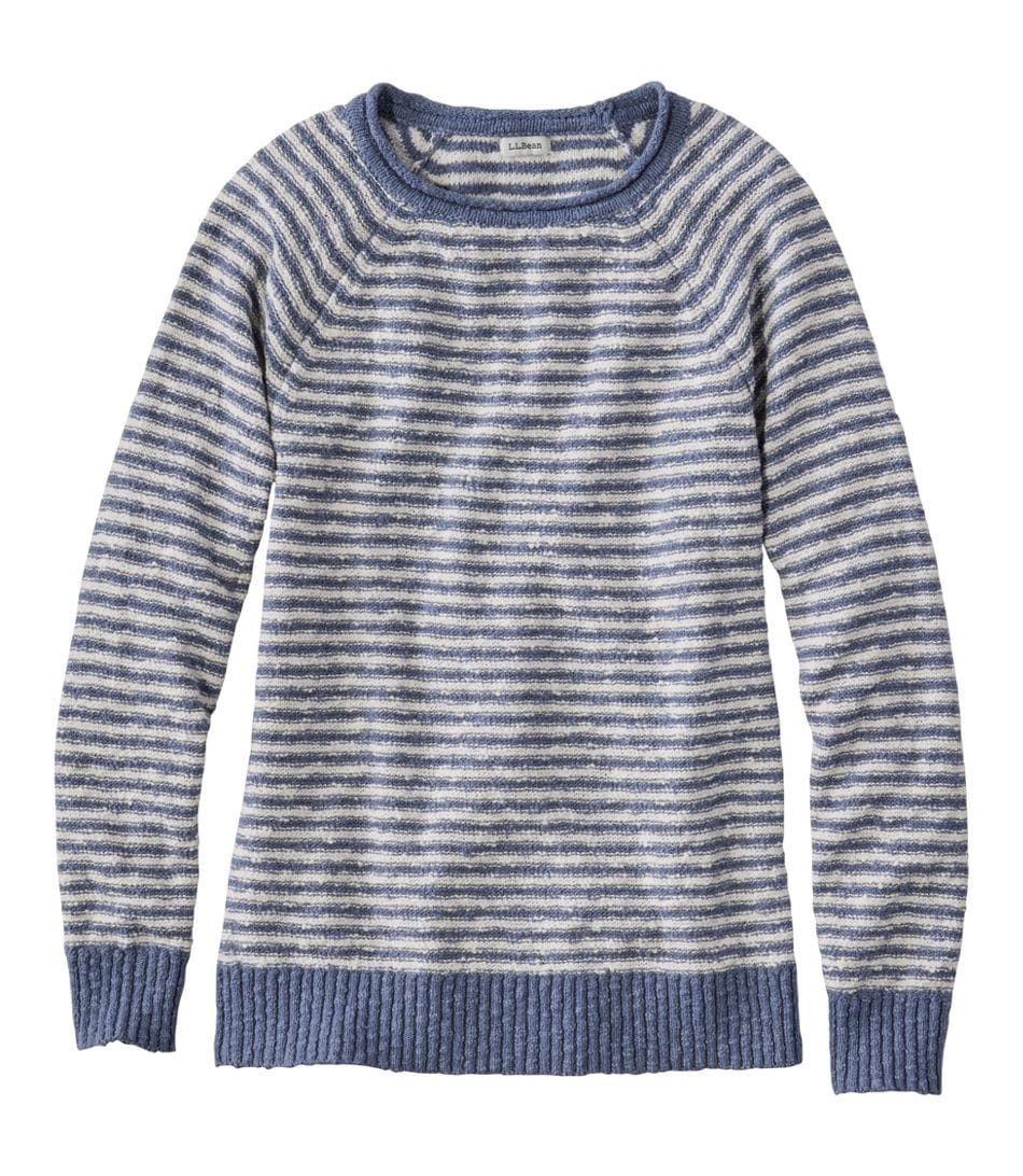 L.L. Bean 181 L.L. Bean Women's Midweight Cotton Slub Rollneck Pullover Stripe Cream/Soft Indigo