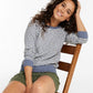 L.L. Bean 181 L.L. Bean Women's Midweight Cotton Slub Rollneck Pullover Stripe Cream/Soft Indigo