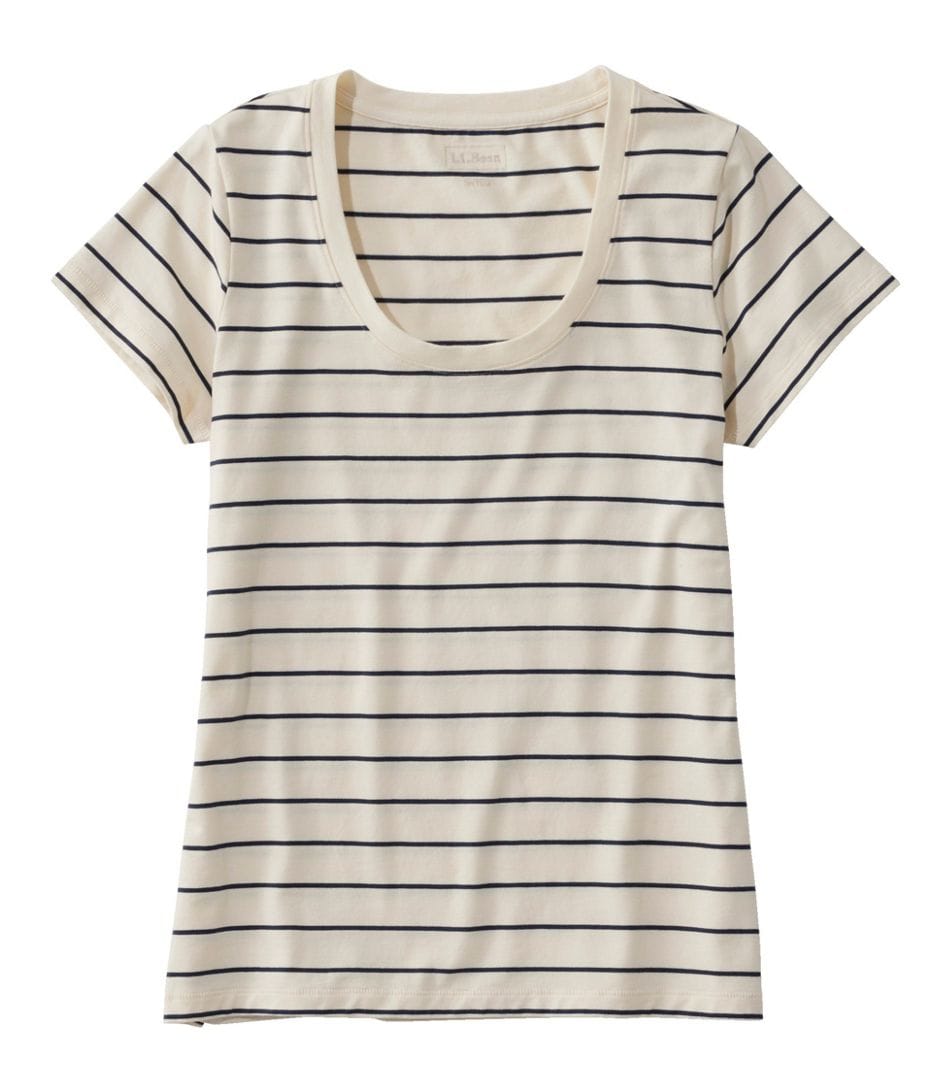 L.L. Bean 181 L.L. Bean Women's Soft Stretch Supima Tee Scoopneck Short Sleeve Stripe Sailcloth/Classic Navy