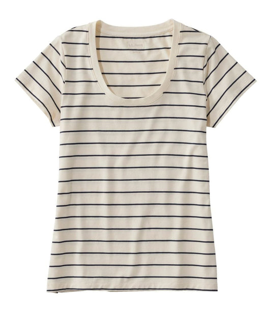 L.L. Bean 181 L.L. Bean Women's Soft Stretch Supima Tee Scoopneck Short Sleeve Stripe Sailcloth/Classic Navy