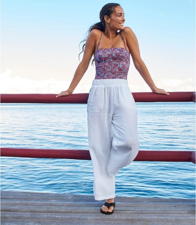 L.L Bean 184 L.L. Bean Women's Cloud Gauze Wide-Leg Pant Regular White