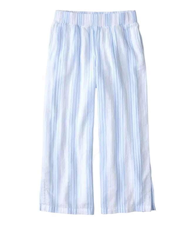 L.L Bean 184 L.L. Bean Women's Cloud Gauze Wide-Leg Pant Stripe Regular Seaboard Blue Stripe