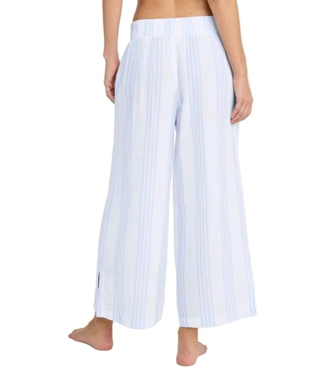 L.L Bean 184 L.L. Bean Women's Cloud Gauze Wide-Leg Pant Stripe Regular Seaboard Blue Stripe