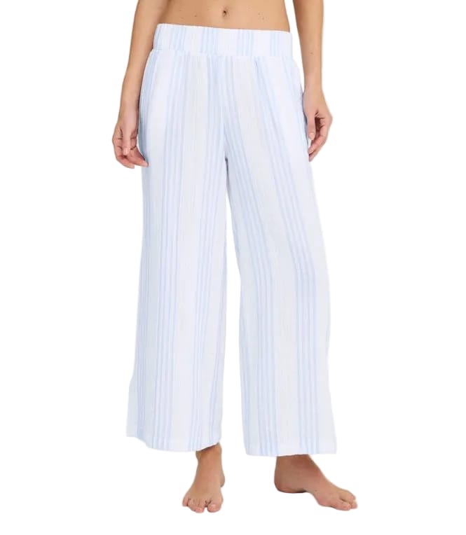 L.L Bean 184 L.L. Bean Women's Cloud Gauze Wide-Leg Pant Stripe Regular Seaboard Blue Stripe