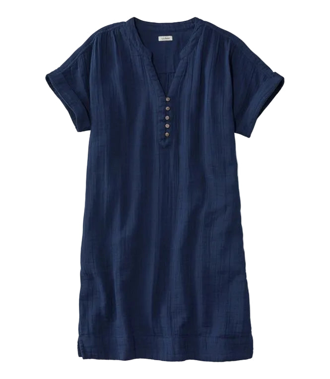 L.L Bean 186 L.L. Bean Women's Cloud Gauze Short Sleeve Shift Dress Regular Classic Navy