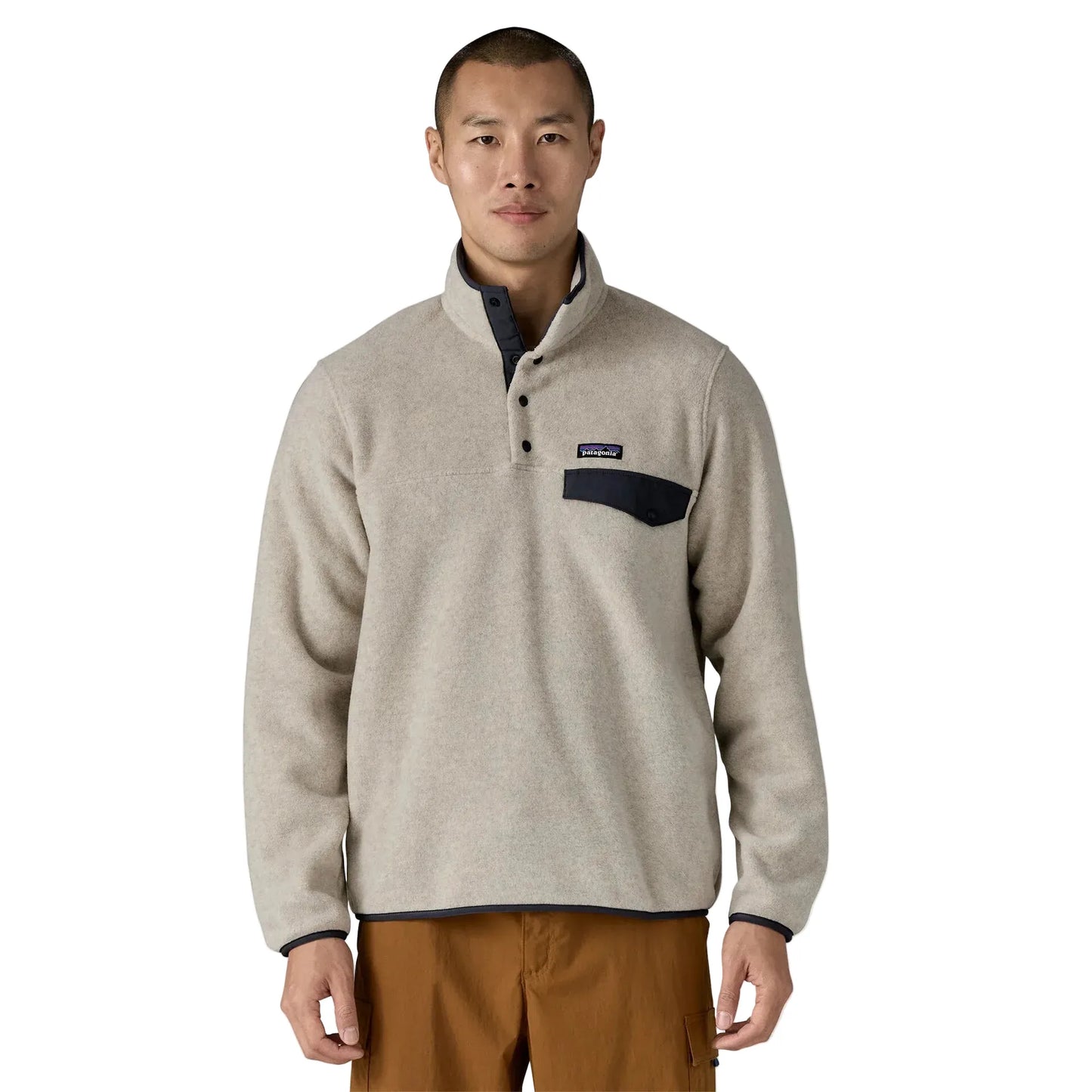 Patagonia Men's Apparel > Fleece & Midlayers Patagonia Men's Lightweight Synch Snap-T P/O Oatmeal Heather W/New Navy