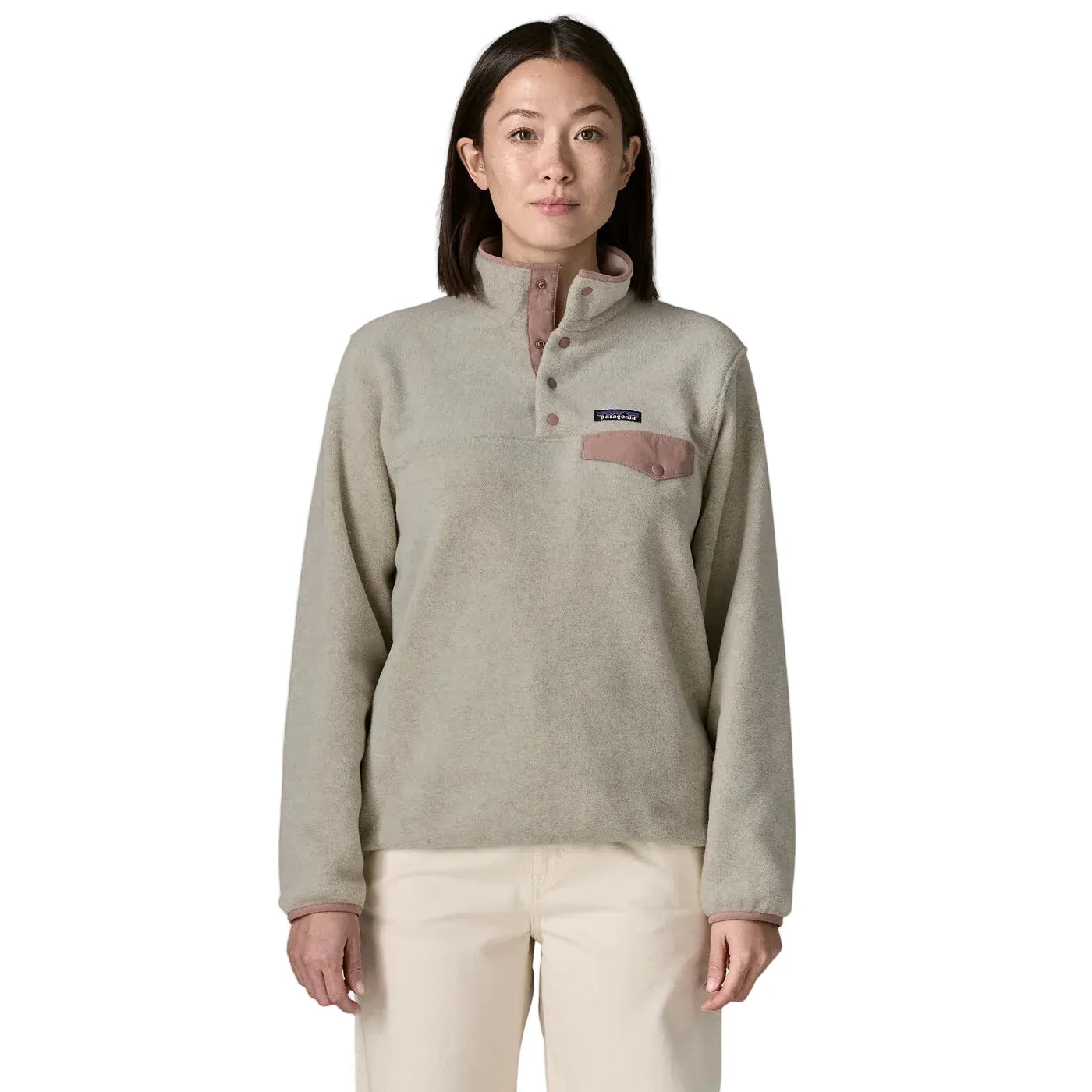 Patagonia Women's Apparel > Fleece & Midlayers Patagonia Women's Lw Synch Snap-T P/O Oatmeal Heather W/Moonrise Taupe