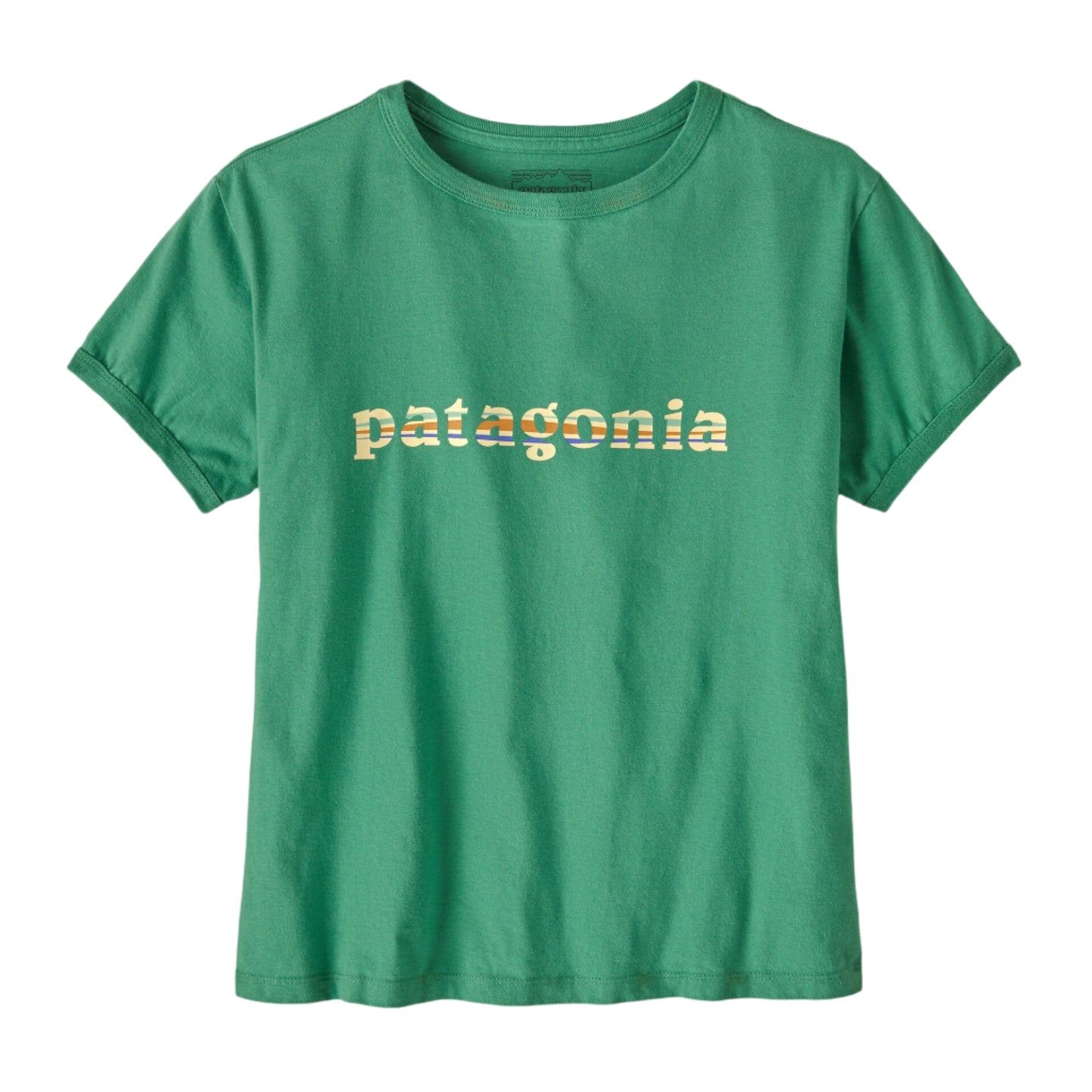 Patagonia Women's '73 Text Logo Organic Ringer Tee Heartleaf Green
