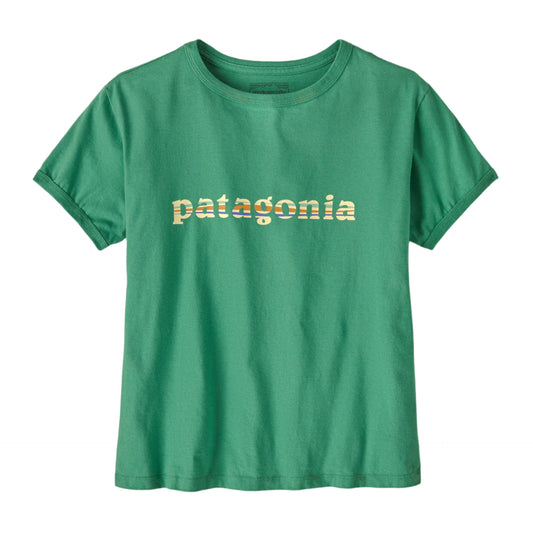 Patagonia Women's '73 Text Logo Organic Ringer Tee Heartleaf Green - Brekken's