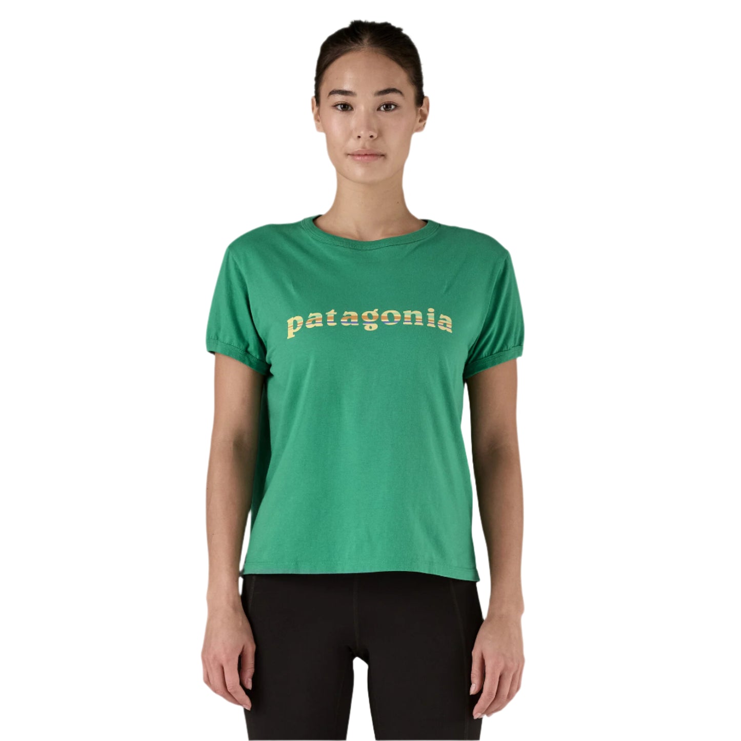 Patagonia Women's '73 Text Logo Organic Ringer Tee Heartleaf Green