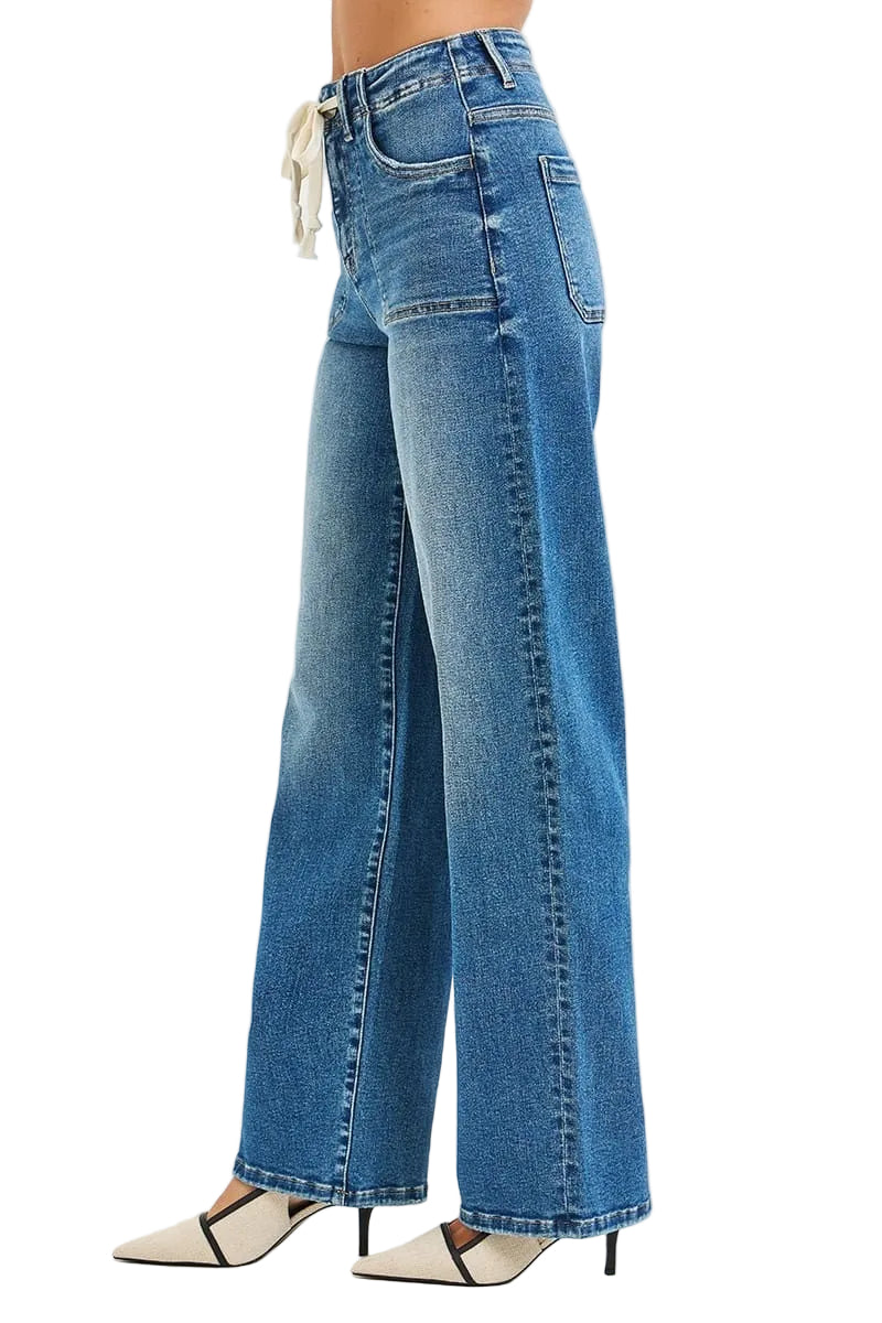 Risen Women’s Apparel > Denim Risen Jeans High Rise Wide Baggy Jeans with Tie Detail