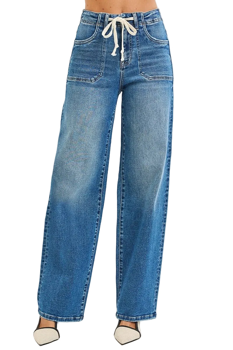 Risen Women’s Apparel > Denim Risen Jeans High Rise Wide Baggy Jeans with Tie Detail
