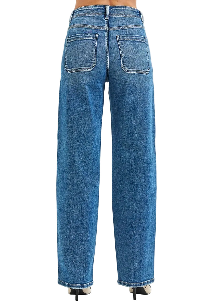 Risen Women’s Apparel > Denim Risen Jeans High Rise Wide Baggy Jeans with Tie Detail