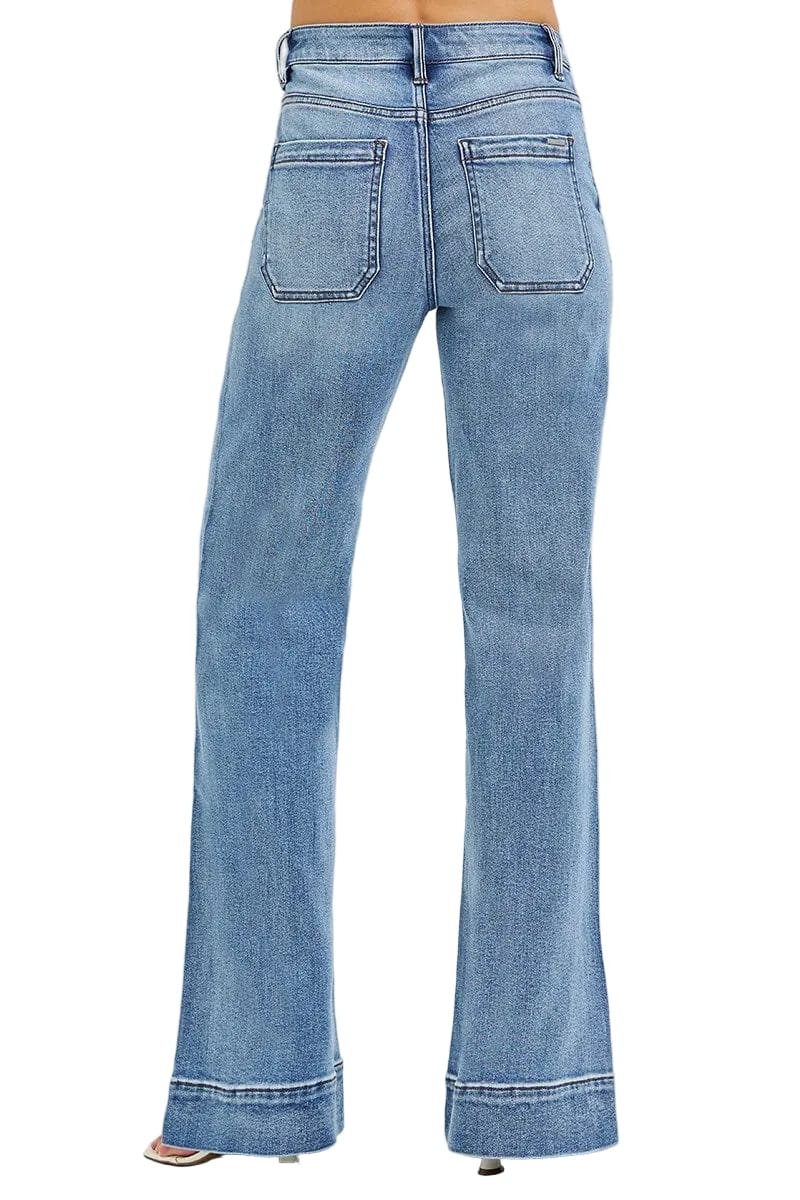 Risen Women’s Apparel > Denim Risen Jeans Tummy Control High Rise Wide Flare Jean Medium