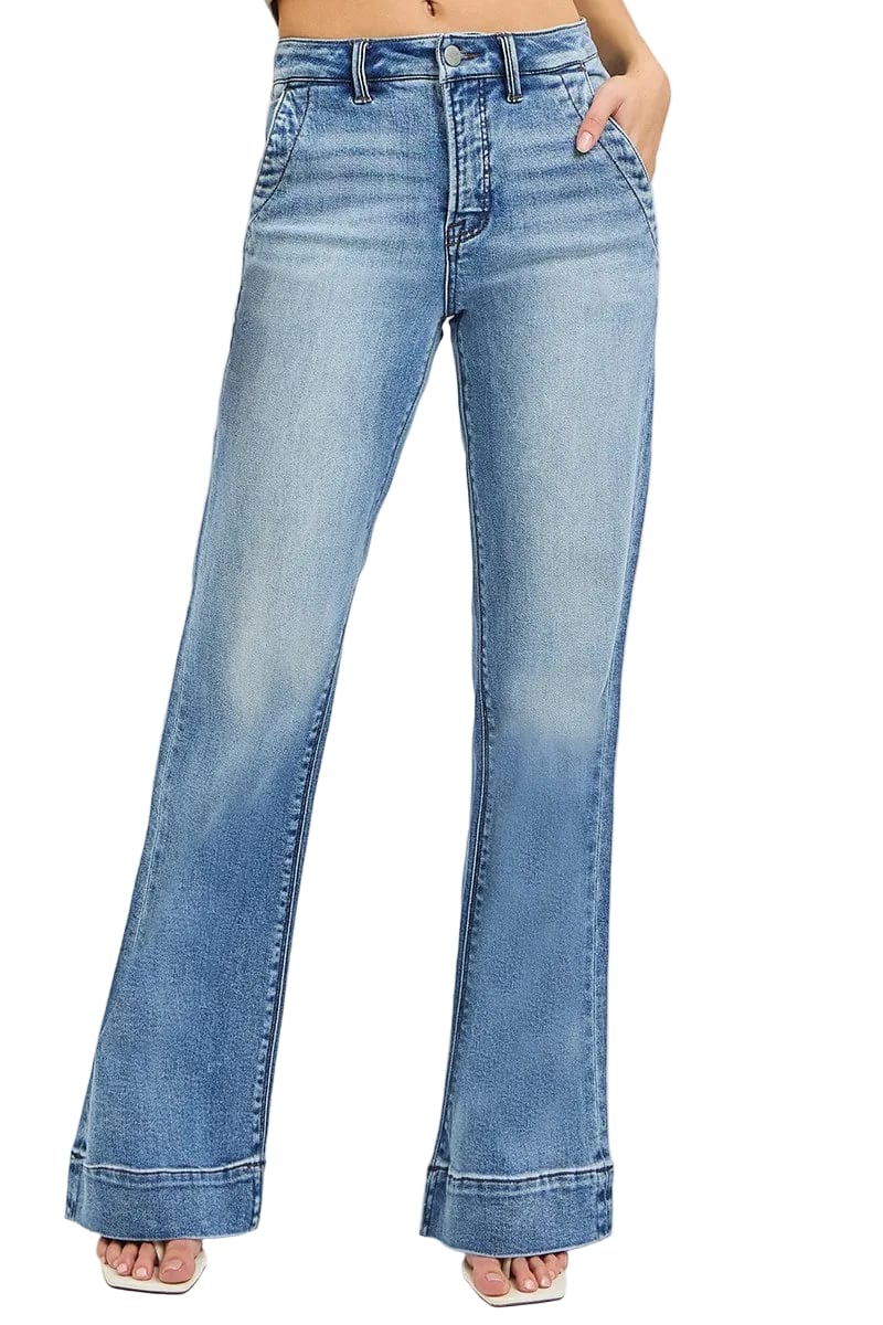 Risen Women’s Apparel > Denim Risen Jeans Tummy Control High Rise Wide Flare Jean Medium