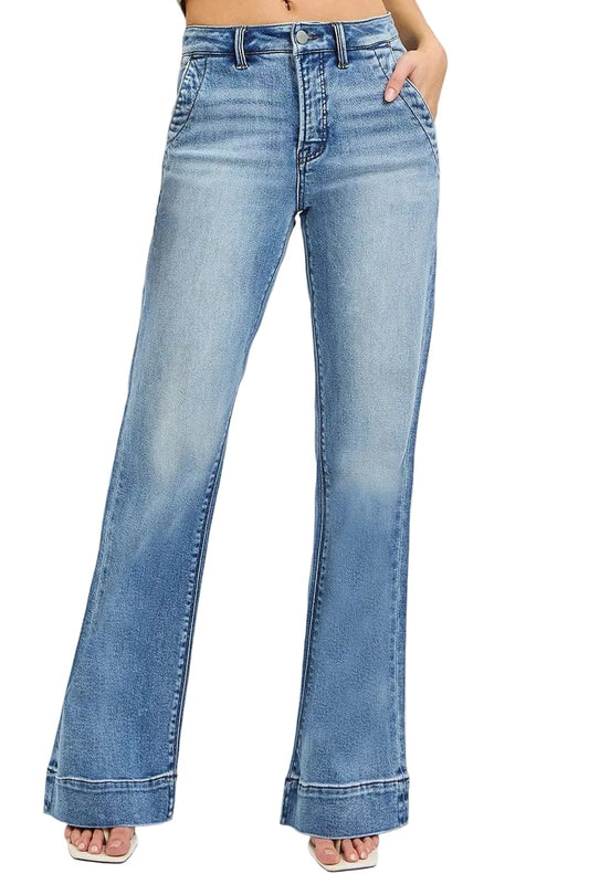 Risen Women’s Apparel > Denim Risen Jeans Tummy Control High Rise Wide Flare Jean Medium