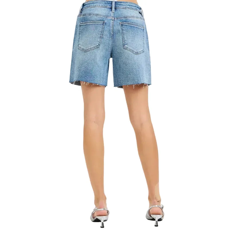 Risen Women’s Apparel > Shorts Risen Jeans Women's Mid Length Rhinestone Short