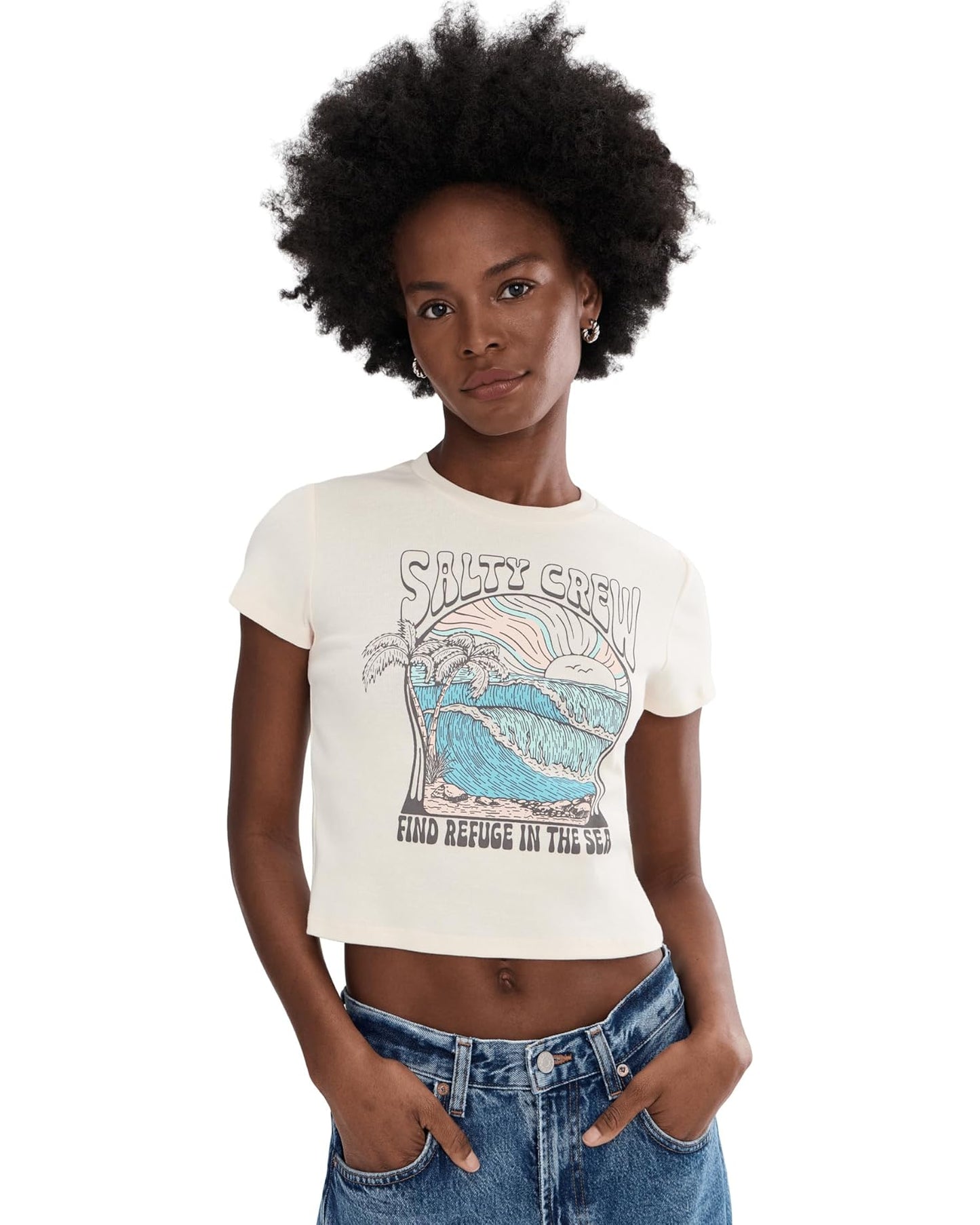 Salty Crew 181 Salty Crew Women's Keyhole Baby Tee Off White