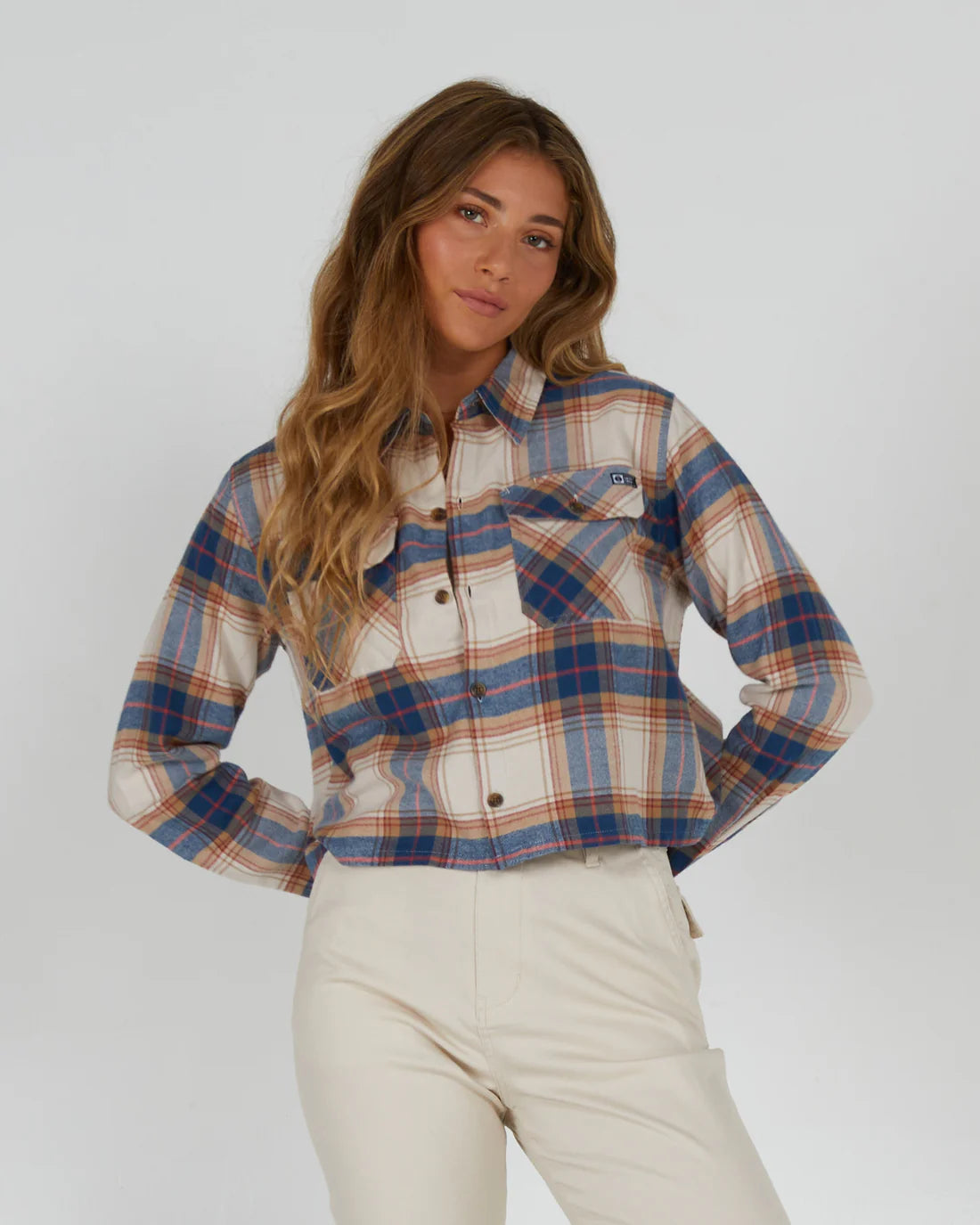 Salty Crew Women's Stay Golden Crop Flannel Natural