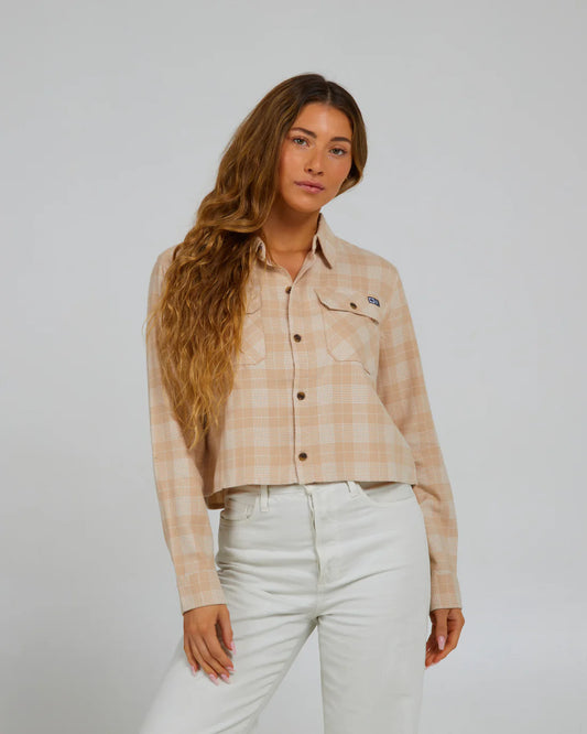 Salty Crew Women's Stay Golden Crop Flannel Sand Dune