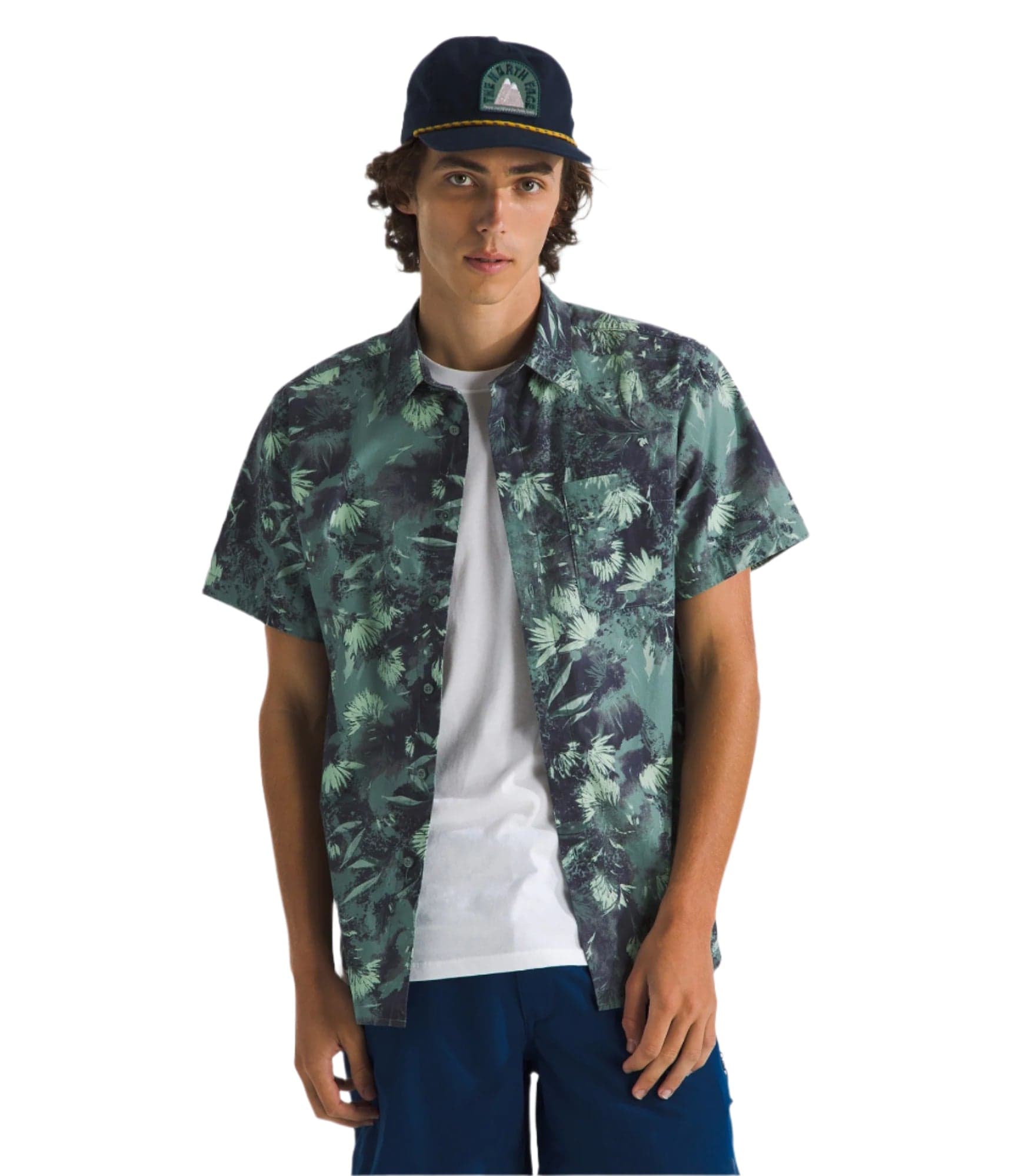 The North Face 502 The North Face Men's S/S Baytrail Pattern Shirt Duck Green Prairie Flowers Print