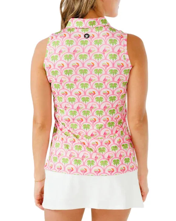 Waggle Women's Apparel > Tops Waggle Women's Sleeveless Polo Fairway Fiesta