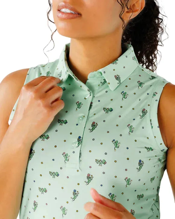 Waggle Women's Apparel > Tops Waggle Women's Sleeveless Polo Real Dill